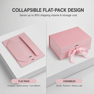 Custom <b>Pink</b> Collapsible Rigid Paperboard Gift Box Ribbon Tie Hot Stamping Logo Printing | Luxury Foldable Candle Packaging Box - Product Image 3