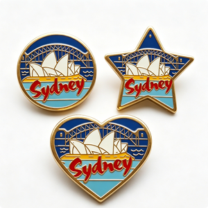 Pins de Metal Esmaltado de la Ópera de Sídney y la Puente del Puerto en Formas de Corazón, Estrella y Circulares, Chapados en Oro, Insignia de Recuerdo - Product Image 6
