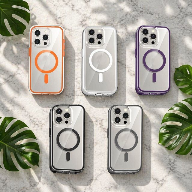 Two Tone Electroplated Frame Clear Magnetic Phone Case for iPhone Series Airbag Shockproof Anti Yellow Protective Cas