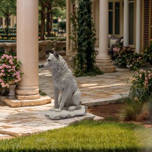 Lupo 7.75 pollici che si siede nella statua della neve resina bianca artico animale figurina decorazione invernale scultura della fauna selvatica decorazione della scrivania di casa ufficio - Product Image 6