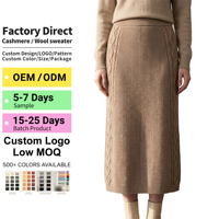 Tendance 2026 Jupe midi décontractée pour femme 100% Cachemire à taille haute en tricot torsadé 16.2µm Tricot Stoll Traçable OEM Personnalisé