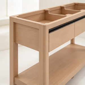 Meuble-lavabo en bois de style farmhouse sur mesure, double vasque, armoire de rangement pour salle de bain, idéal pour projets hôteliers - Product Image 1
