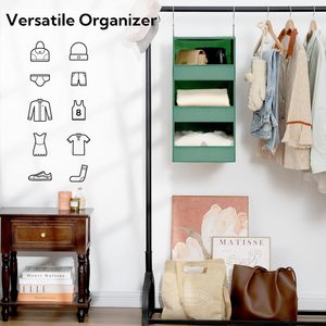 3-<b>Shelf</b> Hanging Closet Organizer Foldable Fabric Storage <b>Shelves</b> For Bedroom Neatening With Metal <b>Hooks</b> 33x15x85cm - Product Image 4