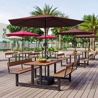 Ensemble table et chaise d'extérieur monobloc pour hôtel, avec dossier, structure en fer, design minimaliste moderne, parasol intégré, démontable, pour salon de thé