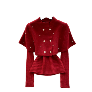 Women's Korean Autumn Solid Sweating Beading Regular Fit Knitted Suit <b>One</b> Set Midi <b>Tops</b> Wholesale - Product Image 1