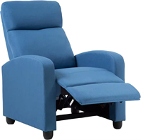 Fauteuil club multifonctionnel inclinable manuel à dossier haut pour home cinéma et chambre à coucher, fauteuil inclinable de luxe personnalisé en tissu bleu