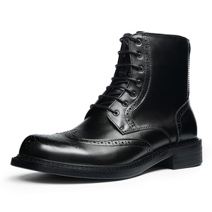 Nouvelles chaussures pour hommes en cuir rétro britannique 2025, bottes en cuir tendance en cuir de vachette à tige haute, chaussures de moto pour hommes - Product Image 5