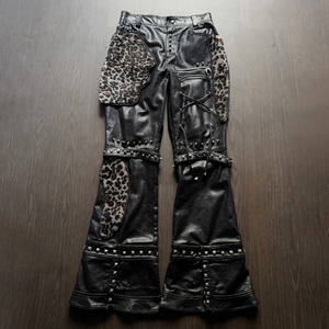 <span class=keywords><strong>Pantaloni</strong></span> in Pelle da <span class=keywords><strong>Uomo</strong></span> YSJY, Stile Vintage Streetwear Personalizzato con Strass, Design Hip Hop - Product Image 2