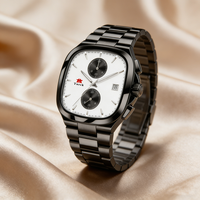 Montre de luxe pour homme noire, chronographe analogique à quartz ETA, calendrier, étanche, bracelet en acier inoxydable, style professionnel, bureau