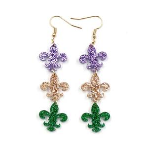 Mardi Gras <strong>Stainless</strong> <strong>Steel</strong> Earrings Acrylic Glitter Laser Cut UV Printed Wholesale <strong>Jewelry</strong> Woman - Product Image 1