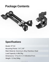 Neewer Bras articulé Magic Arm de 11 pouces avec super pince de fixation pour moniteur d'appareil photo, avec trous pour broches de localisation ARRI 1/4" et 3/8" pour appareil photo reflex numérique et caméra d'action