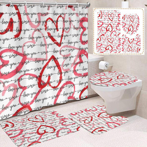 Rideau de Douche en Polyester Imprimé Numérique Personnalisé Motif Cœur Rose Amour Saint-Valentin, Rideau de Salle de Bain en Polyester, Vente en Gros - Product Image 2