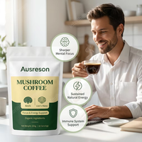 Poudre de café aux champignons bio Ausreson OEM, mélange en poudre de café aux champignons à marque privée, supplément instantané sain à base de plantes, vente en gros de poudre de café aux champignons