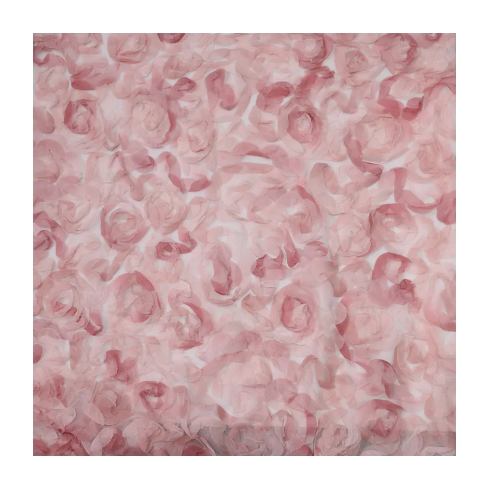 2024 Новый дизайн сетчатая Вышивка Ткань телесный розовый градиент 3d Розовая лента вышивка Розочка ткань для свадебного платья