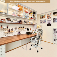 Organisateur de bureau de jeu avec panneau perforé, crochets et étagères en métal à fixation murale sans perçage pour périphériques de PC, écouteurs, manettes
