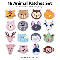 Lot de 16 patchs thermocollants animaux pour vêtements, chapeaux, sacs, chaussettes, pour cadeaux DIY, activités commerciales, décoration, uniformes de club