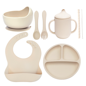 ชุดอาหารสําหรับเด็กที่เลิกดื่มขั้นต่ําขั้นต่ํา ชุดดูดผ้ากันเปื้อนและจานช้อน ชุดให้อาหารเด็กซิลิโคน - Product Image 5