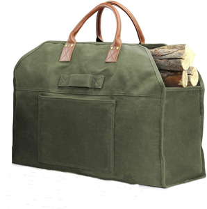 Custom Fireplace Carrier Waxed Canvas Log Carrier <b>Tote</b> <b>Bag</b> Outdoor Log <b>Tote</b> <b>Large</b> Wood Carrying <b>Bag</b> with Handles - Product Image 1