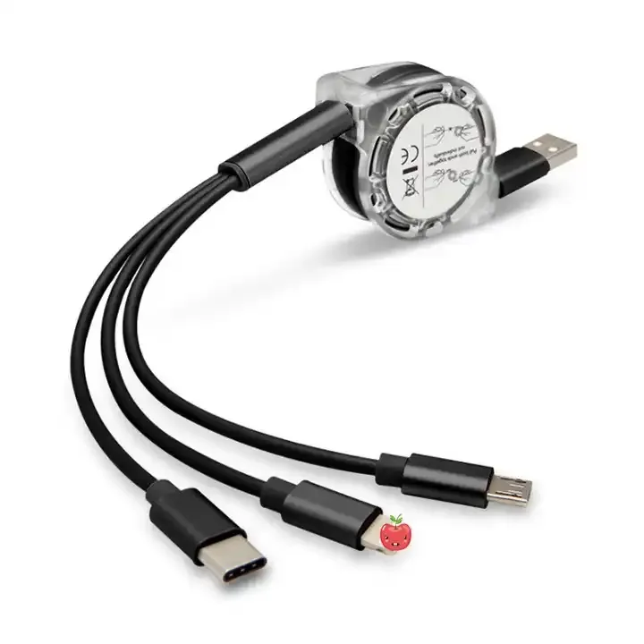 Venta caliente 3 en 1 Cable USB retráctil para iPhone XS X Cargador de carga Cable Micro USB para Android USB Tipo C Teléfono móvil Multi