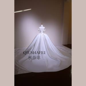 سلسلة القصر-فستان زفاف من الساتان مطرز بالخرز مثير منفوش مقاس كبير على شكل قلب دانتيل للكتف كريستال للأم العروس - Product Image 3