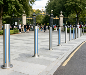 Borne de sécurité fixe en acier inoxydable de 168 mm avec bande réfléchissante bleue haute visibilité pour la sécurité des voies routières et des parkings - Product Image 2