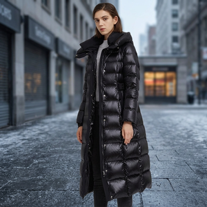 Women's Plus Size Reversible Knitted Bomber Hooded Waterproof Puffer Jacket with Sequined Feathers and Nylon Lining Winter Coat - Product Image 3
