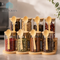 Pot de rangement en verre multi-usages pour la cuisine, couvercle en bambou, cuillère en bois, résistant à l'humidité, passe au lave-vaisselle, empilable, pour les collations, les noix, les bonbons