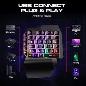 <span class=keywords><strong>Clavier</strong></span> mécanique ergonomique filaire à une <span class=keywords><strong>main</strong></span>, rétroéclairage LED arc-en-ciel, 39 touches, mini <span class=keywords><strong>clavier</strong></span> de jeu portable <span class=keywords><strong>pour</strong></span> PC/ordinateur de bureau - Product Image 2