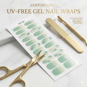 Bandes de manucure en gel sans UV, texture émeraude jade, veines dorées, qualité salon, sans lampe UV, longue tenue, pour B2B - Product Image 2