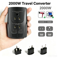 Foxcan 2000W Seyahat Dönüştürücü Adaptör Kombosu 2AC Priz 1USB Tip C 20WPD Hepsi Bir Arada Şarj Cihazı 220V-110V Saç Kurutma Makinesi Güç Dönüştürücü
