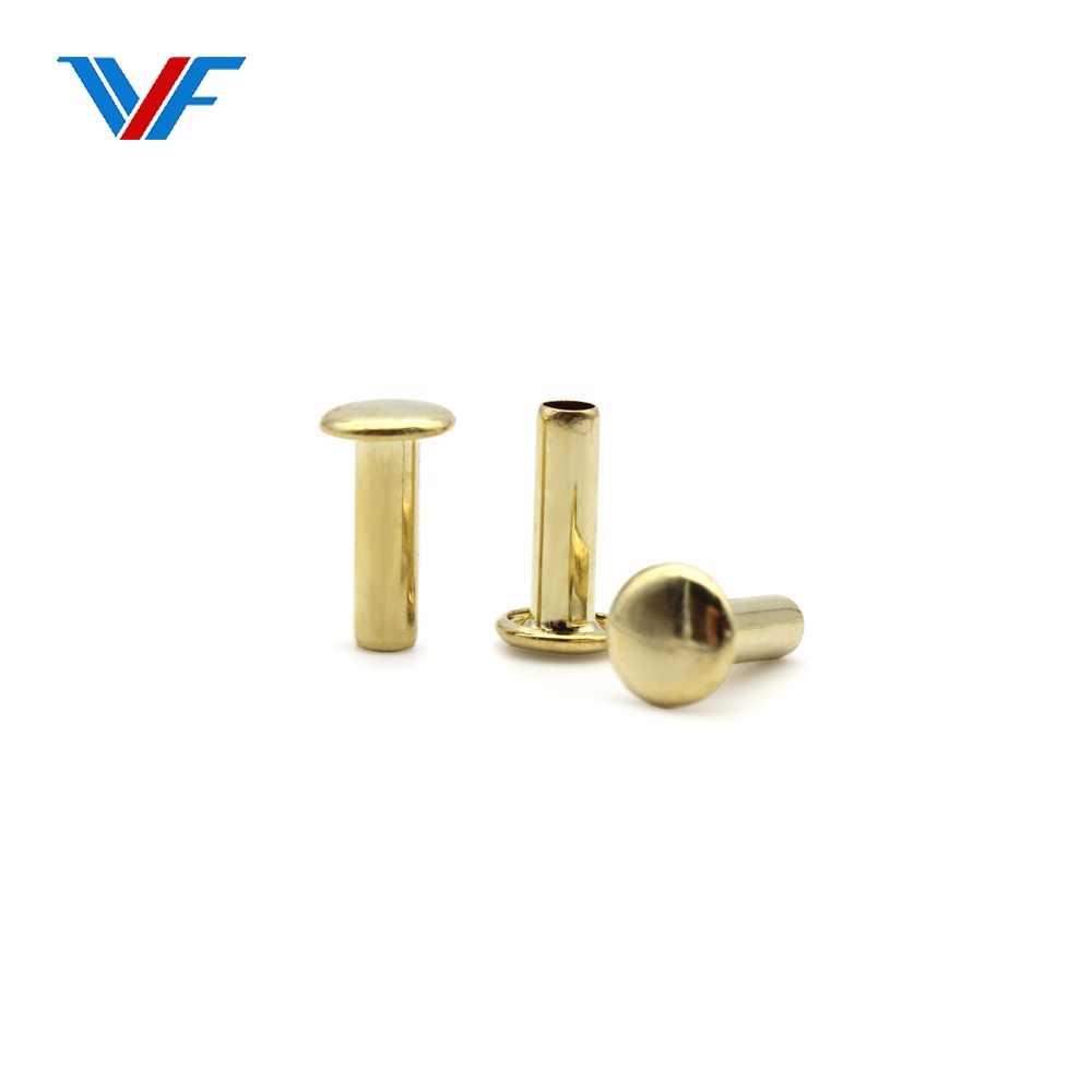 Wholesales easy fixing interlocking fastener single sides connected bright light gold round head metal rivet