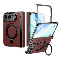 Étui pliable magnétique en cuir PU + PC avec anneau support et protection intégrale antichoc en verre trempé pour iPhone Duo 18 Fold Wide