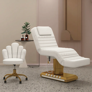 Modern Design Electric Massage <b>Bed</b> Wood Grain Base Velvet Fabric Three Motors <b>LED</b> Lamp Spa Facial Lash Foot Synthetic Leather - Product Image 6