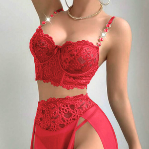 Sexy Dessous-Set Rot mit Riemen und Offenen Cups für Valentinstag und <span class=keywords><strong>Flitterwochen</strong></span>, Riemen-Design, <span class=keywords><strong>Flitterwochen</strong></span>-Geschenk - Product Image 4