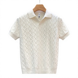 Chemise décontractée tricotée unie à manches courtes pour <span class=keywords><strong>homme</strong></span>, col en V, col à revers, maille torsadée, polyester, tailles européennes et grandes tailles, best-seller transfrontalier - Product Image 1