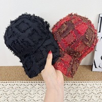 Casquette de baseball vintage à bords bruts à carreaux pour femme, chapeau de soleil unique, cool et polyvalent, à visière structurée et incurvée, unisexe