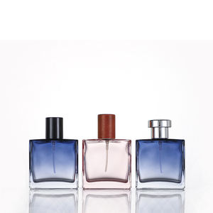 Venta al por mayor 30ML 50ML Flat Square Black Gradient Blue Mens Botella de perfume vacía con tapa - Product Image 2