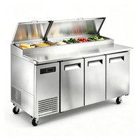 Table de préparation de pizzas commerciale réfrigérée 1800 mm 3 portes avec bac GN et support à condiments réfrigéré, table de préparation de pizzas avec congélateur
