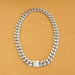 Customize Clasp 14mm Stainless Steel Chain Heavy Silver Cuban Link Chain Necklace For Men