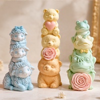 Molde de silicona 3D DM1414 para apilar animales (Oso, Oveja, Ardilla, Rana) para resina epoxi, velas, jabones, yeso y adornos DIY