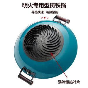 Wok en fonte non revêtue 36 cm à double poignée, rond, durable, pour cuisinières à gaz et usage domestique - Product Image 3