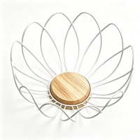 Panier à fruits en fil métallique et bois, design moderne innovant en forme de fleur, pour usage domestique, décoratif