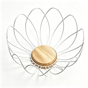 JB Modernes Design Innovativer Blumenförmiger Drahtkorb Haushaltsgebrauch Metall-Draht & Holz Obstkorb zur Dekoration - Product Image 4