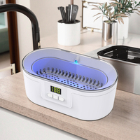 Mesin Pembersih Ultrasonik Frekuensi Tinggi Portabel 46KHz Tangki 0.3L Timer Digital untuk Perhiasan Jam Kacamata Peralatan Rumah Tangga Elektronik