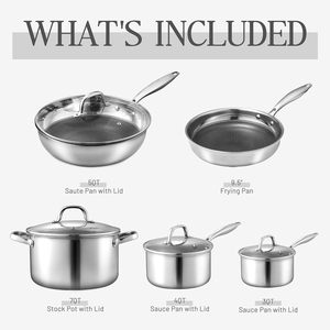 Tri-PLy Aço Inoxidável Antiaderente Pot Set Carote 9Pcs Aço Inoxidável Panelas Set Aquecimento Rápido com Tampas De Vidro - Product Image 2