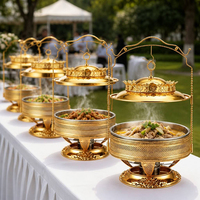 Chauffe-plat de buffet FLEY en acier inoxydable orné avec brûleur à alcool, couvercle suspendu et plat de service pour la restauration de banquets