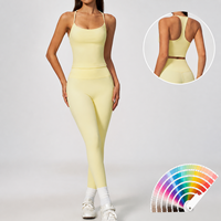 Ensemble de yoga 2 pièces pour femme : débardeur à col carré et leggings taille haute – Tenue de sport et fitness