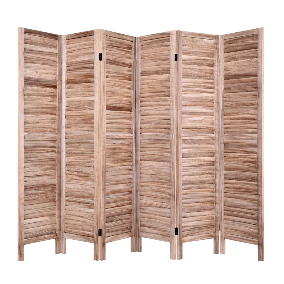2020 नई शैली प्राकृतिक लकड़ी स्क्रीन 6-पैनल Louvered कमरे में विभक्त