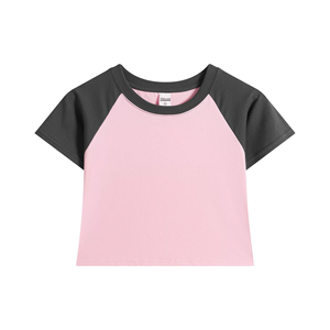 T-shirt raglan solide 2025 nouveau 230GSM femmes recadrée coupe ajustée été respirant à manches courtes - Product Image 1