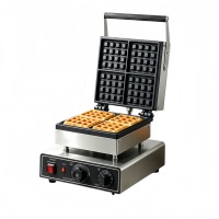 Gaufrier commercial électrique en acier inoxydable à 4 grilles avec fonction de minuterie et bande chauffante pour restaurants de crèmes glacées